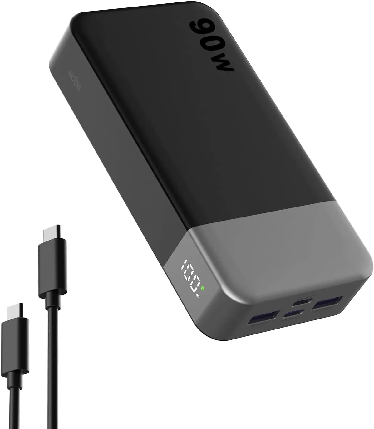 Nobis Portable Charger, 90W Laptop Power Bank 20000mAh Portable Phone Charger, Power Bank Fast Charging with 2 Type-C & 2 USB-A Ports,Battery Bank for MacBook iPhone 17/16/15 Series, Galaxy (Black) Smartphone