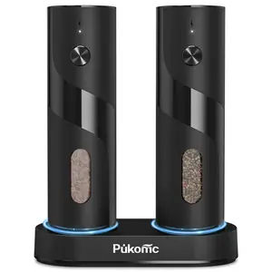 Pukomc Electric Salt & Pepper Grinder Set - Rechargeable, Adjustable Coarseness (5 Levels), 360° Rotation, Fast Charge (<2H), One-Hand Operation - Kitchen Must-Have Modern Kitchenware Seasoning Black Utensils