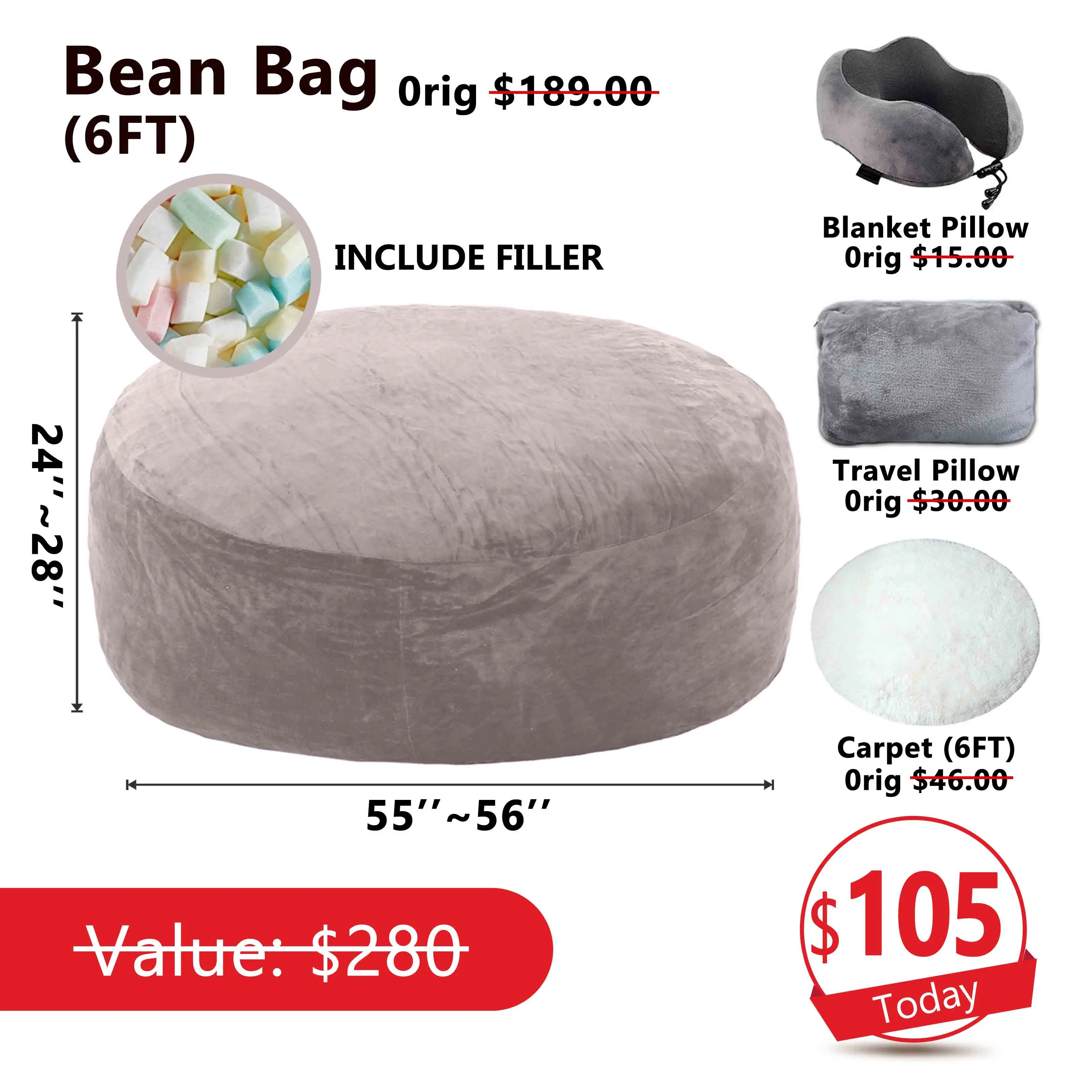 Jumbo Gray(Incl. Filler U-pillow Blanket Carpet)