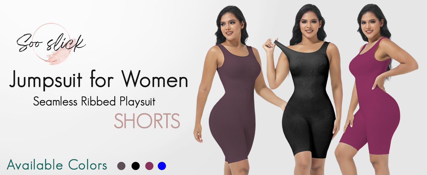 Soo slick Snatch me up playsuit for Women Tummy Control Seamless Ribbed Square Neck Rompers| One Piece Sleeveless Yoga Workout jumpsuits