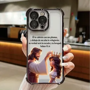 Christian Psalm 91:4 Spanish Bible Verse Shockproof Phone Case for iPhone 15 Pro Max/16 Pro Max/17 Pro Max & Galaxy S24 Ultra/S25 Ultra/S26 Ultra
