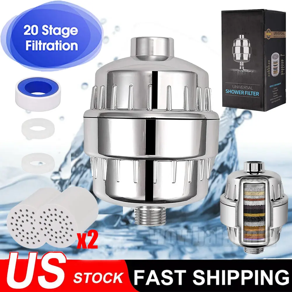 High-Quality Cuboid Shape Shower Head with Filter, 15-Stage Chrome Multi-Stage Media Model, 83mm×83mm×120mm, 1/2" Thread, 13000-Gal Alkaline Mineralized Purifier with Alkaline Ceramic Balls, Ion Balancing, For Hard Water & Municipal Supplies (5-80°C), Fil