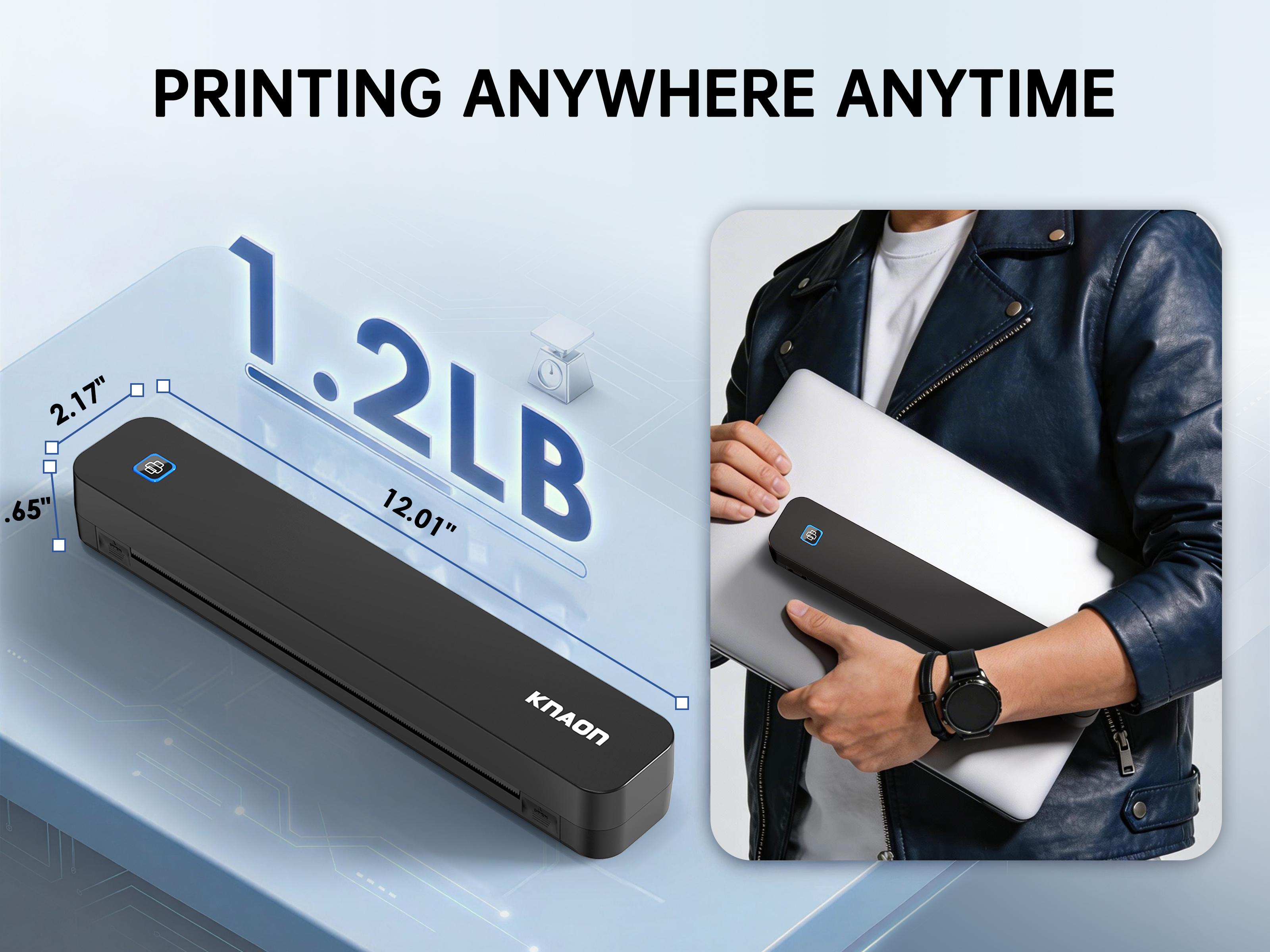 Inkless Portable Printer – Bluetooth Wireless Thermal Printer for Travel, Home & Office,iOS/Android/Laptop Compatible,Support 8.5x11 US Letter&A4 Thermal Paper,No Ink Needed, Printing Machine,Excellent Gift