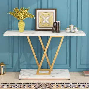 marble table,Narrow Sofa Table for Living Room,Industrial Hallway Table for Entryway,Console table with Stable Metal Frame, Easy Assemble