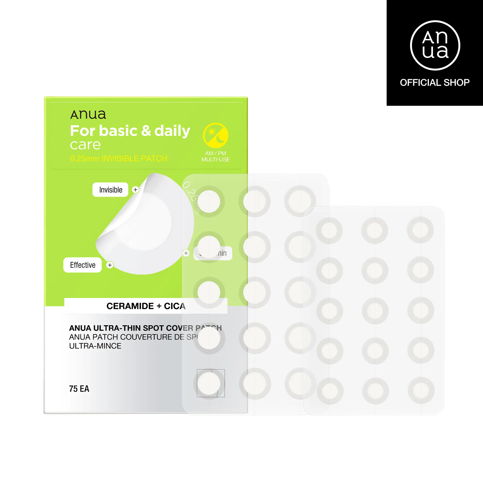 [Anua] Ultra-Thin Spot Cover Patch｜75 Patches, 2 Sizes (10mm & 12mm), Hydrocolloid Patch with Centella Asiatica Extract & Aloe Vera