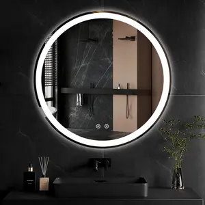 Round LED Bathroom Mirror with Lights, Circle Vanity Mirror with Anti-Fog, Dimmable, 3-Color Light, Memory Function, Tempered Glass