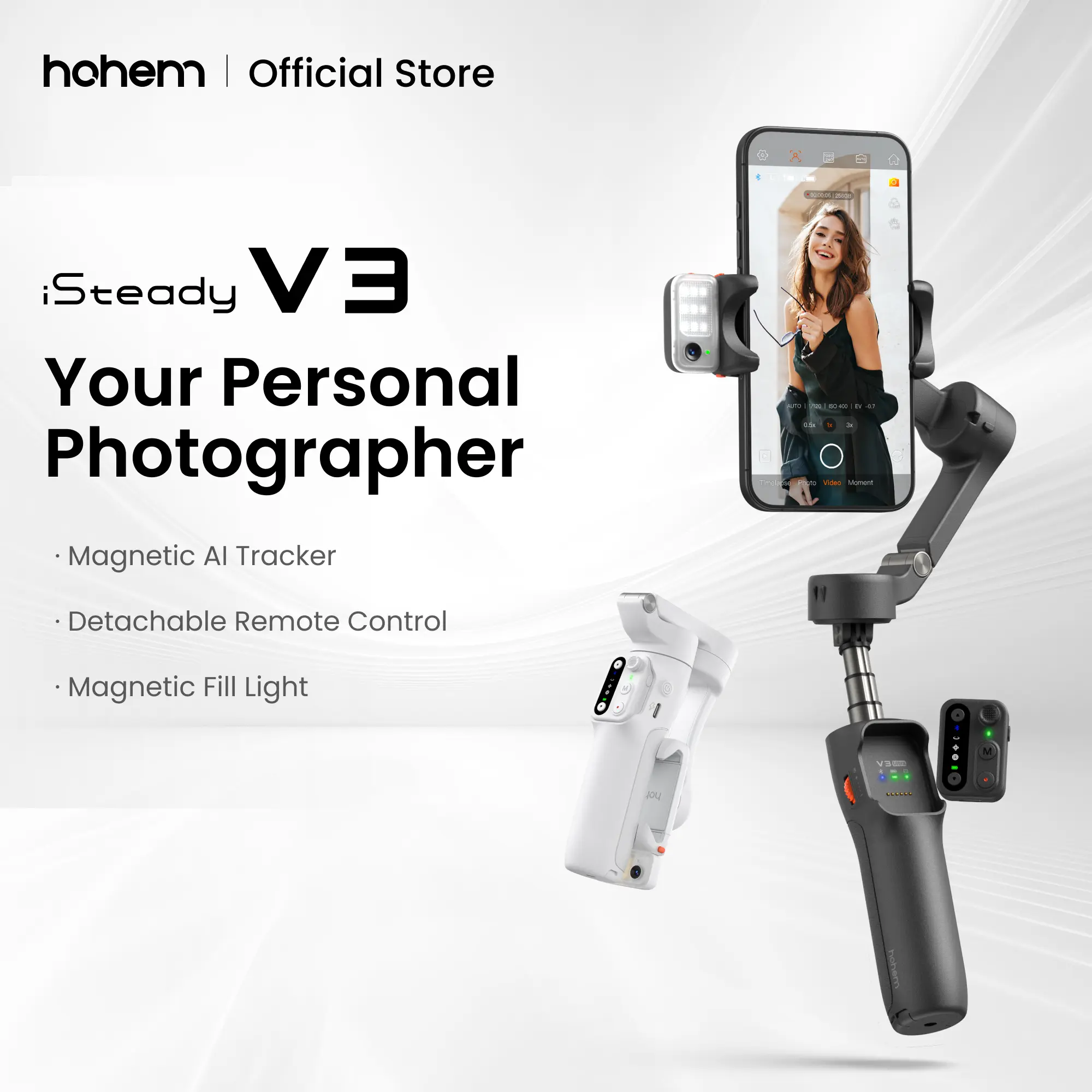 【DealsForYouDays】Hohem iSteady V3 Gimbal Stabilizer for Smartphone, 3-Axis Phone Gimbal, Magnetic AI Tracker, Built-in Extendable Rod & Tripod, Detachable Remote Control,selfiestick,Phone Accessories,Cellphone Smartphone for Travel, Vlog, TikTok