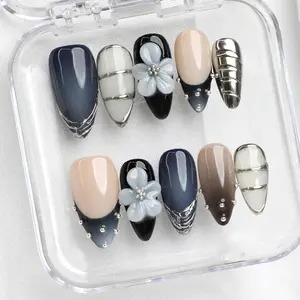 MuseMoodNails PG11 Handmade 3D Gel Press-On Nails, 10 PCS with Handmade Detail, Reusable, Long-Lasting, Salon-Ready, Vegan-Safe Finish