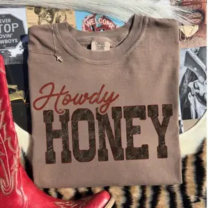 Comfort Colors Vintage Howdy Honey T-shirt, Retro Western Checkered Tee, Country Cowgirl T-Shirrt, Southern Style Western Gift