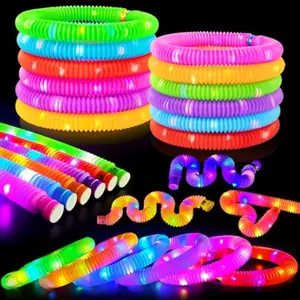 Easter Basket Stuffers for Toddlers- Light Up Pop Tube Toys Gifts for Kids, LED Glow Stick Bracelet Necklace Party Accessories,Fun Outdoor Camping Essentials Games Activities for Boys Girls