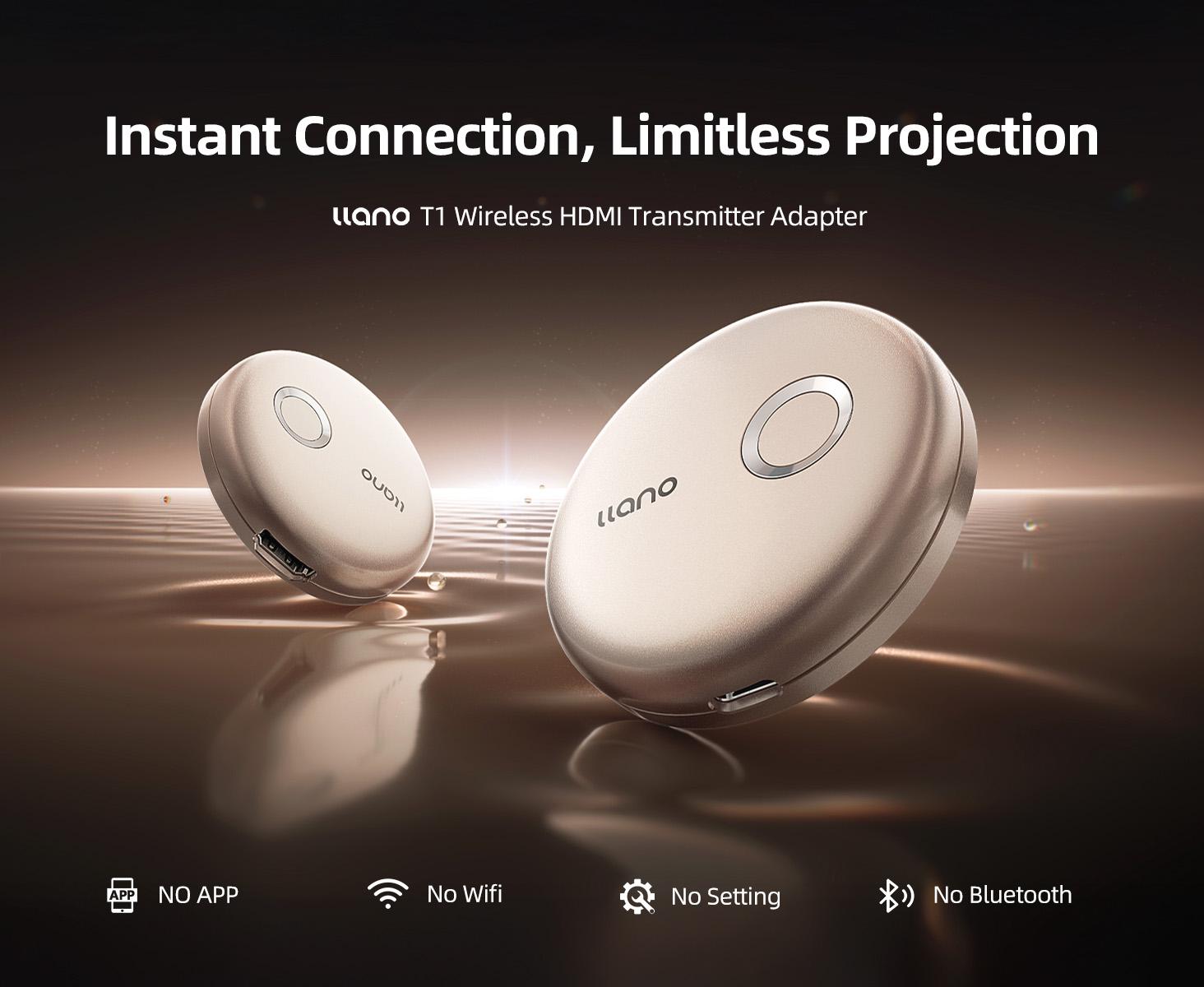 llano T1 Wireless HDMI Transmitter Adapter, Wireless Transmitter, Streaming Media Video/Audio/File HDMI Wireless Extender from Laptop, PC, Smartphone to HDTV Projector Monitor