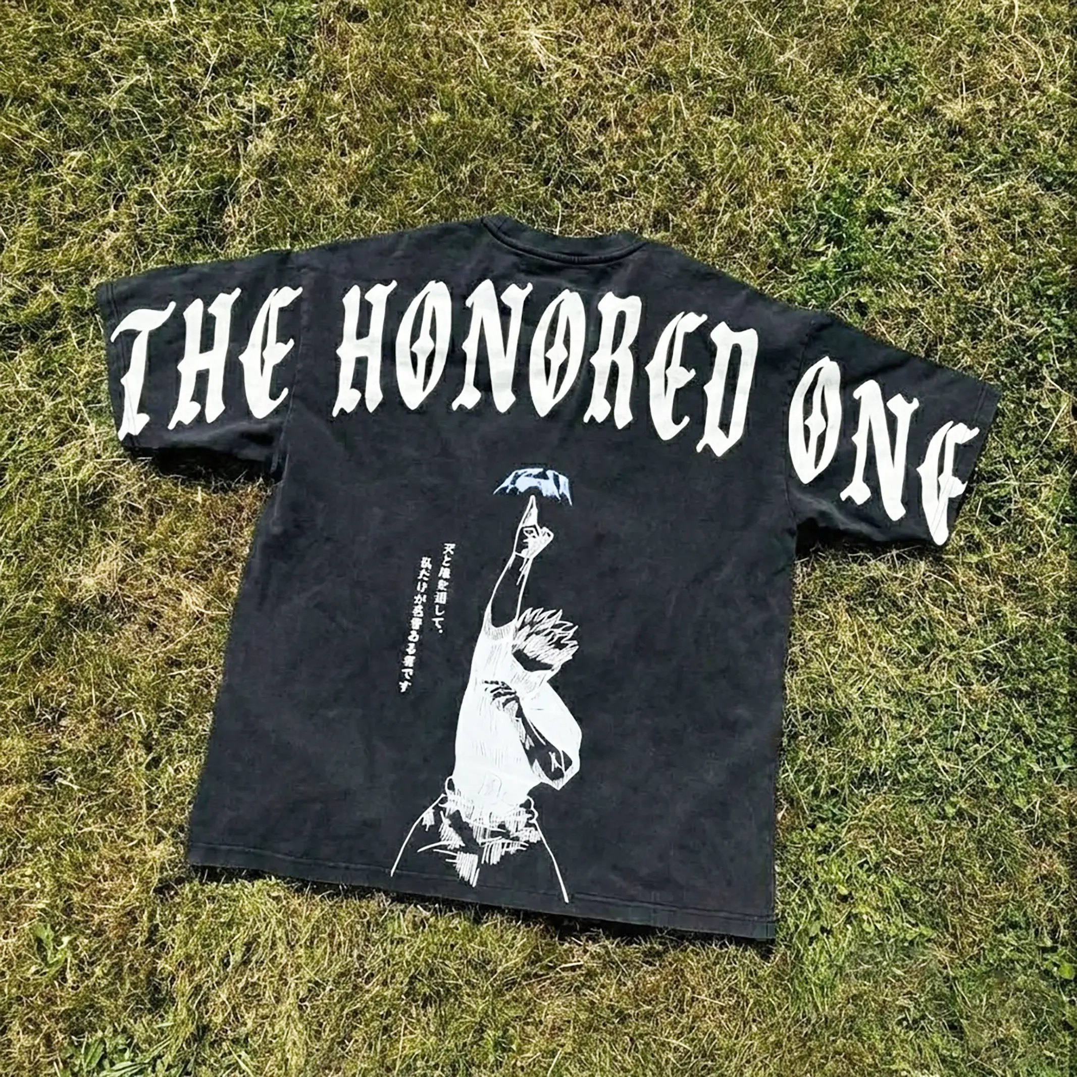 The Honored One Gojo JJK Acid Wash Black Vintage Style T-shirt, Anime Inspired Tee,100% Cotton, Printed T-shirt, Anime Style T-shirt, Gojo Cosplay Boys Cool Shirt Streetwear Top