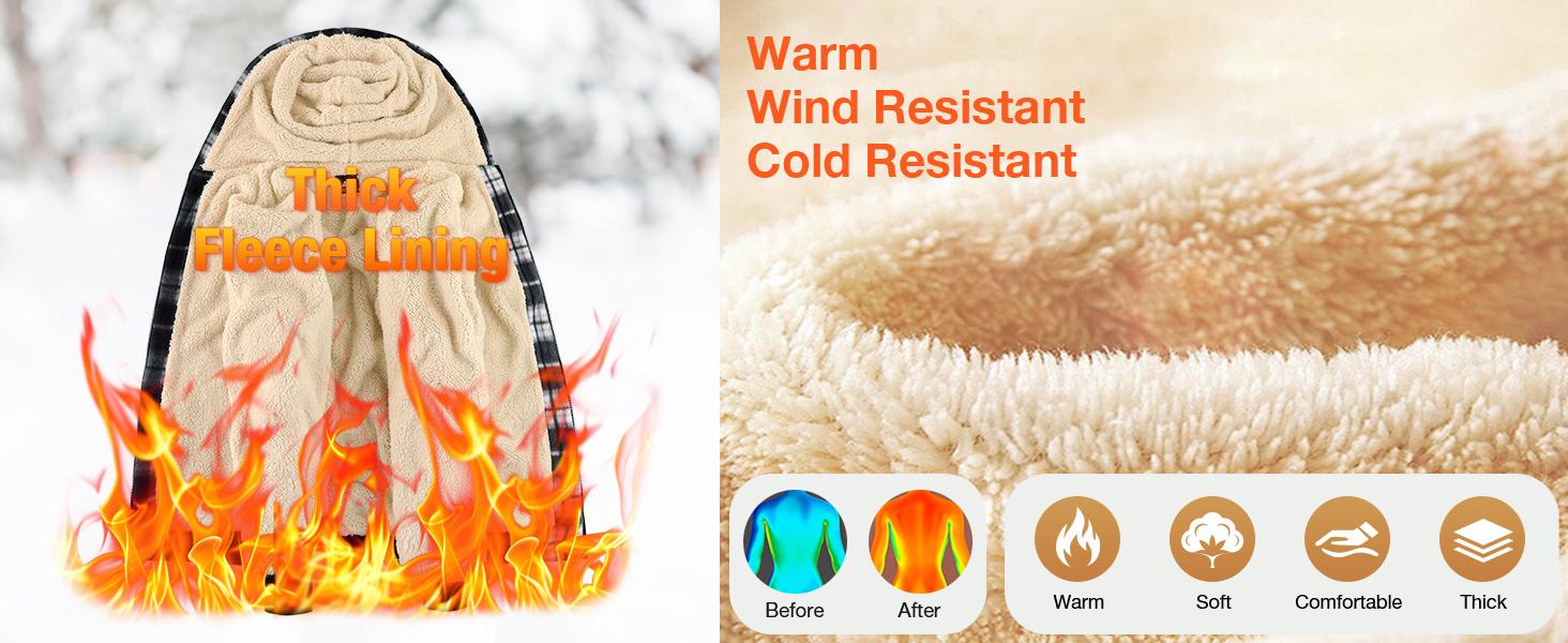 ZITY Men's Thick Plaid Fleece Lined Hooded Coat Winter Warm Shearling Full Zip Jacket with Sherpa Lining for Chilly Days Stylish Black Checked Long Sleeve Menswear Winter Outfits Men Coral