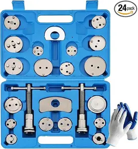 24PCS Disc Brake Caliper Tool Kit | Heavy Duty Disc Brake Piston Caliper Compressor Rewind Tool Set for Brake Pad Replacement Reset, Fits Most American European Japanese Autos (Blue)