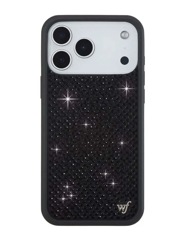 Black Rhinestone | Limited Edition Trendy iPhone Case | Raised Protective Black Bumper | Women Owned Small Business | Dark Background Shiny Sparkling Black Rhinestones | Safety Casing Protective | Gift for Her