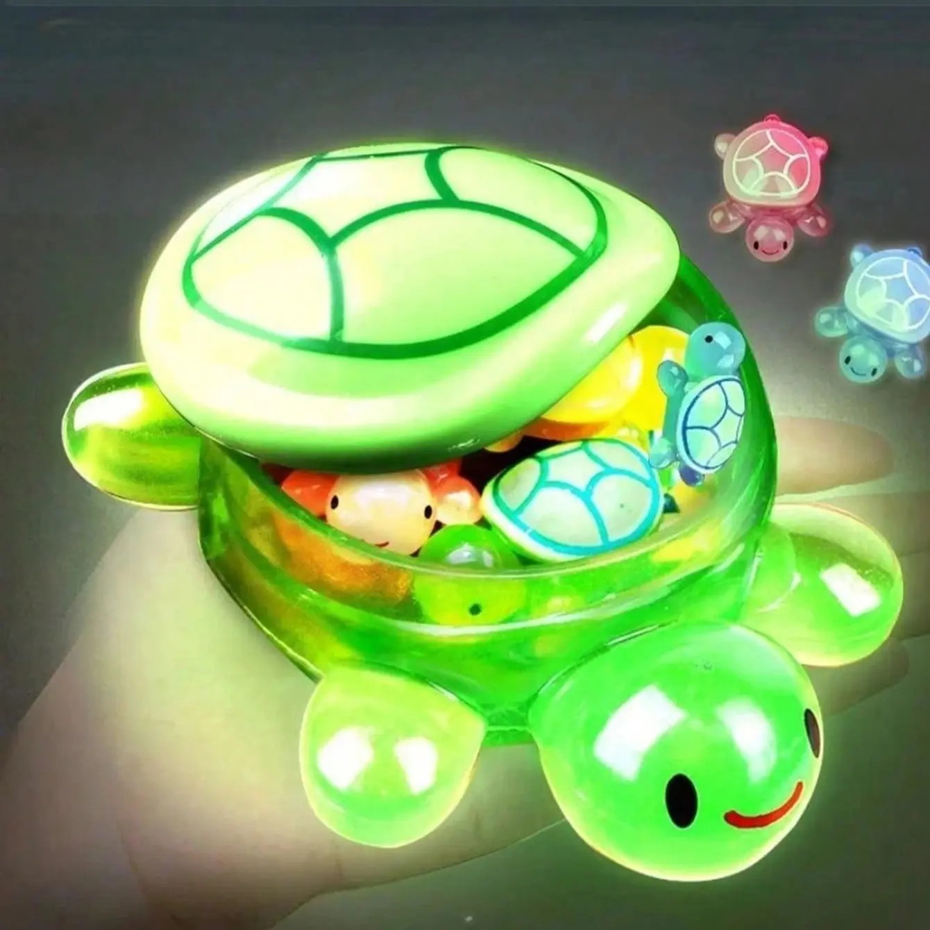Glowing Large Turtle Set with 15 Small Turtles, Resin Turtles, Animal Figurines, Turtle Designs, Unique Decoration & Decorative Piece, Gift Idea, Perfect for Parties & Holidays, Ideal for Desktop Display, Decor Figurine, Resin Animal Ornaments
