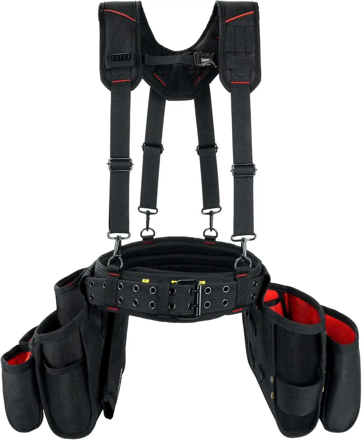 MELOTOUGH Tool Belt with Suspenders Electrician Tool Bag Suspenders Framers Combo Apron Tool Belt Construction Tool Pouch Suspenders Heavy Duty Carpenter Suspension Rig(RED)