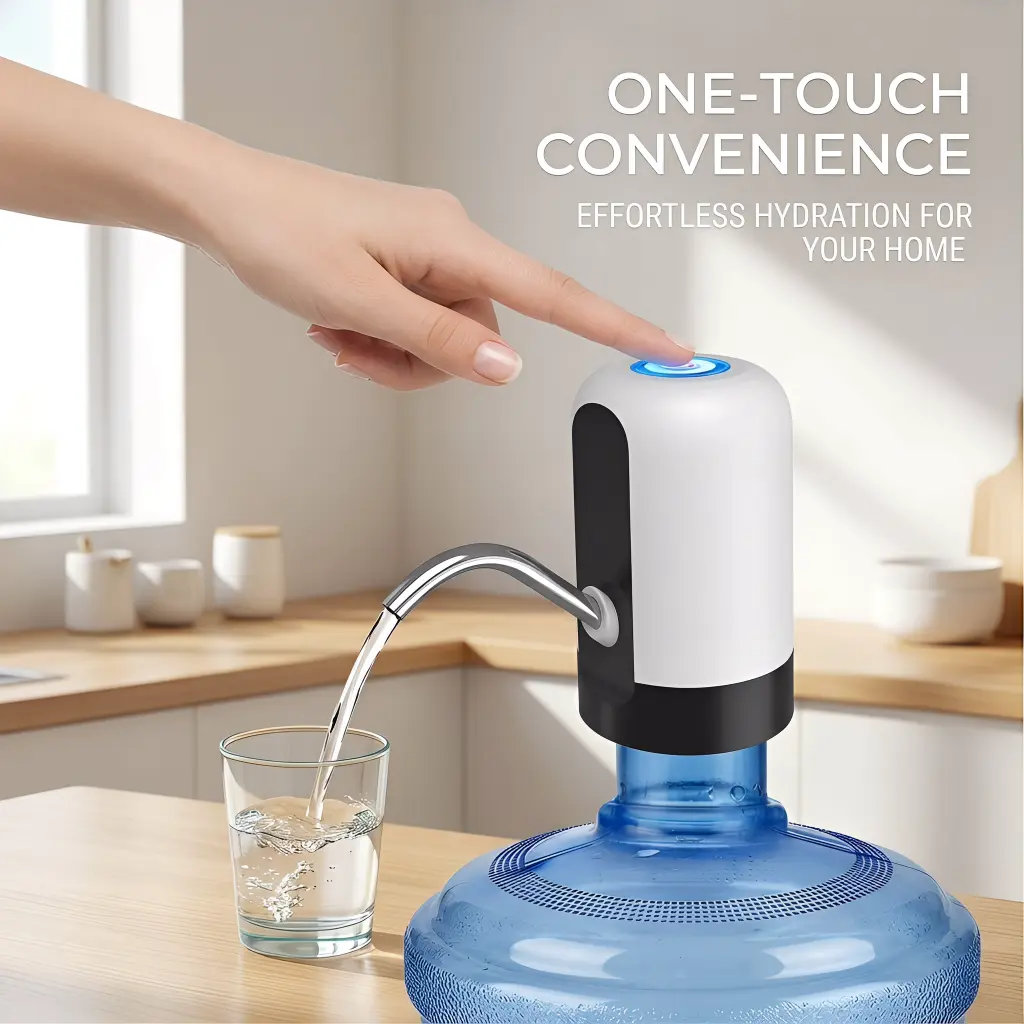 White Portable 5-Gal (15.7L) Water Bottle Dispenser with USB Rechargeable Pump, Automatic Drinking Suction Device Ideal for Home Kitchen Office Outdoor Camping Travel Daily Indoor Drinking Water Supply Convenient Household Water Gadget
