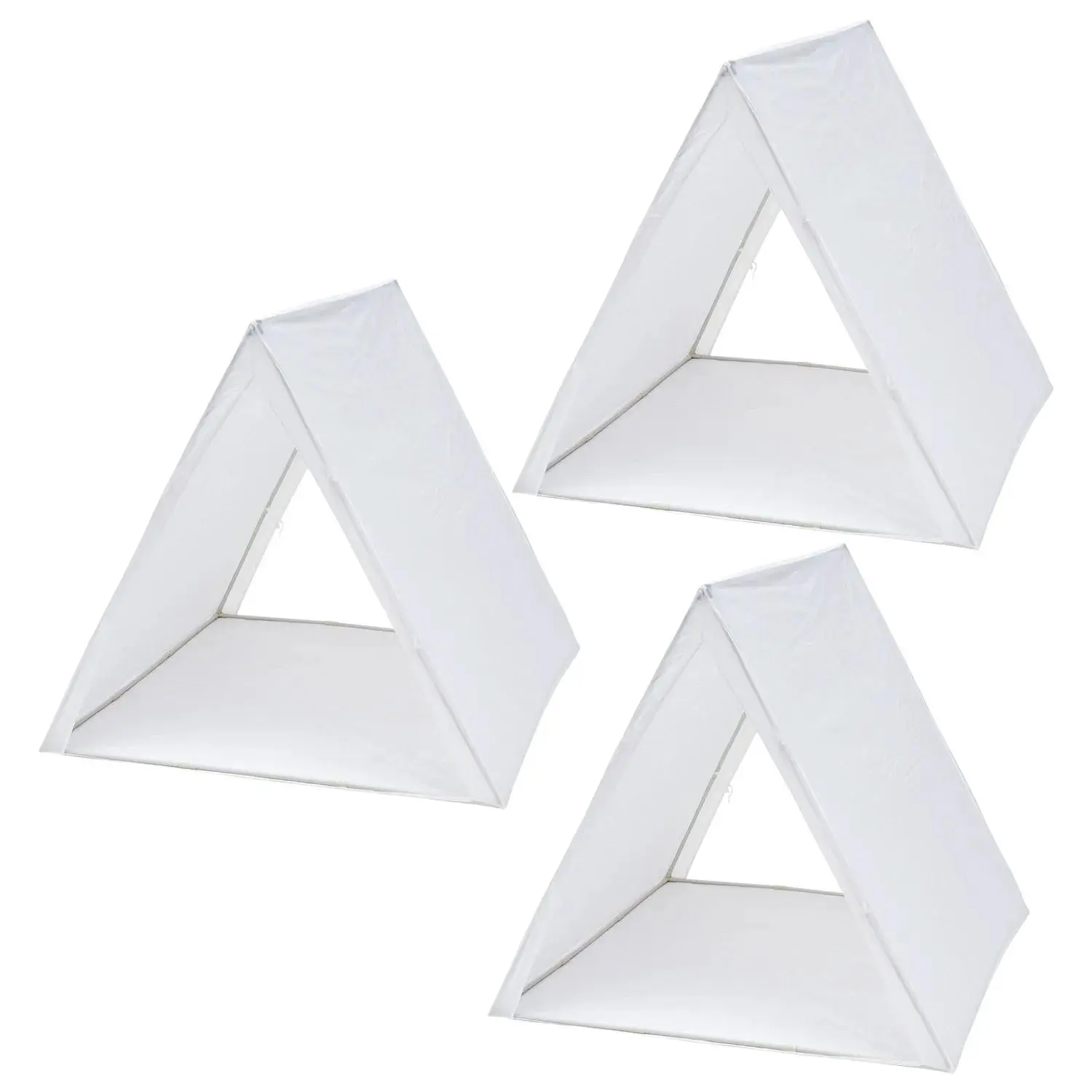 45"x40" Bulk Freestanding Play Tent Kit, 3 Plastic White Nonwoven Indoor Sleepover Teepee Tents (45"x43"x40")