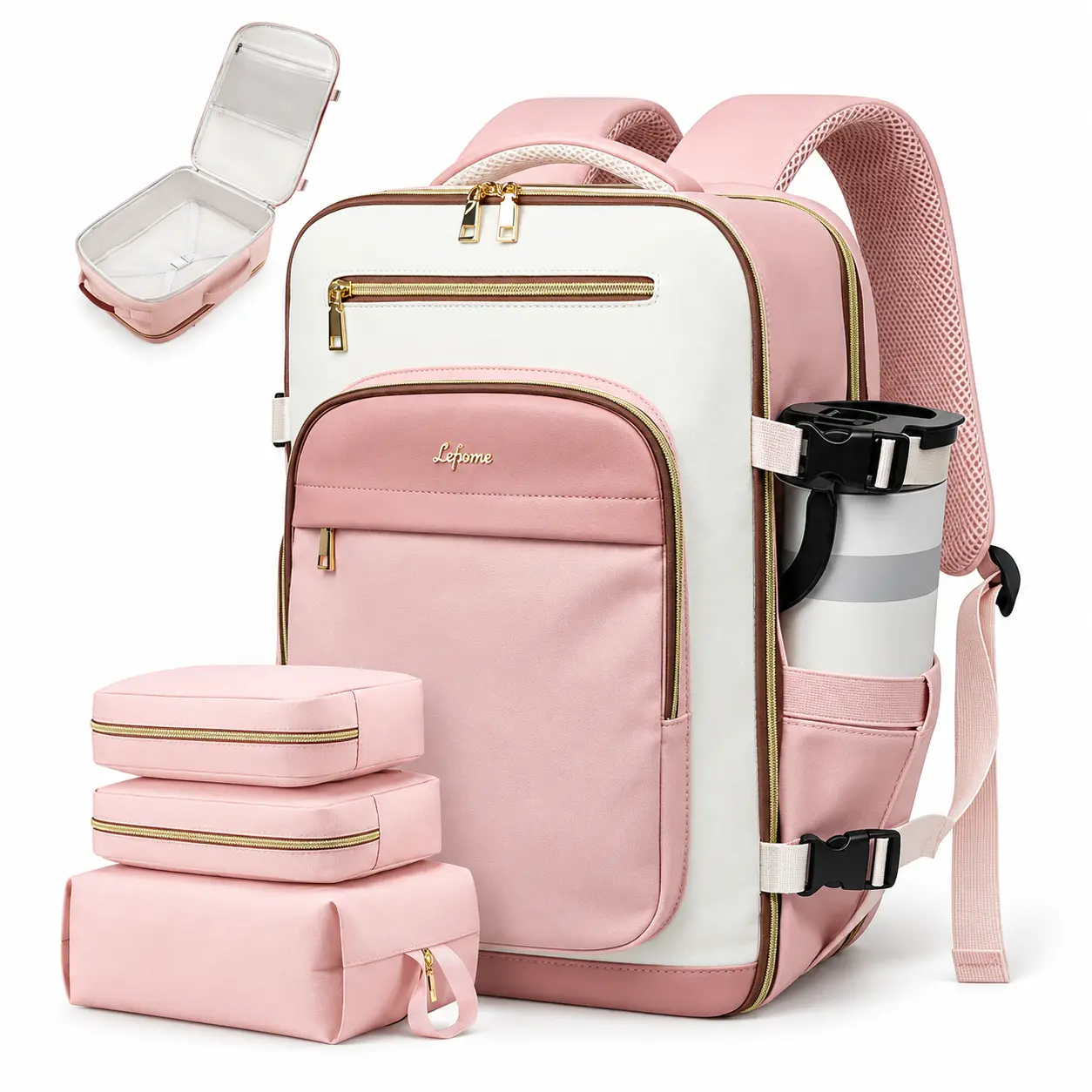 Lefame 40L Travel Backpack for Women, Carry-On Backpack with 3 Packing Cubes, 16 Pockets, 15.6" Laptop Compartment, TSA-Friendly 180° Clamshell, Luggage Sleeve & Water-Resistant Exterior, Weekender Bag for Women & Air Travel