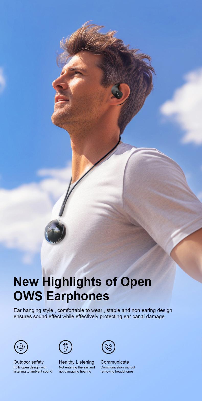 Erazer X15 Pro Open Ear Ergonomic Ear-Hook Earbuds, Immersive True Wireless Bluetooth Stereo Headphones with Mic, Rechargeable Touch Control Waterproof Earphones for Sport, Gym, Music, Gaming