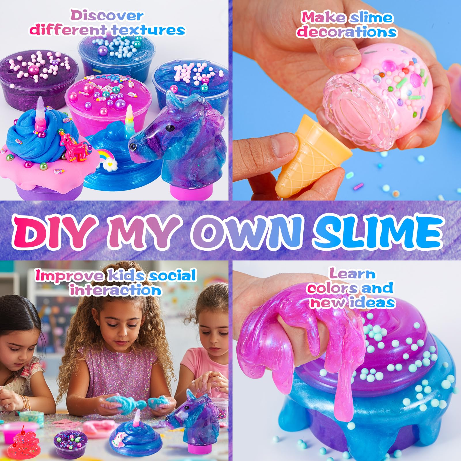 SUNDAY MIRTH Unicorn Slime Combo Kit for Girls Glimmer Crunchy Butter Galaxy Slime Party Favors for Kids Ages 6-12 Sensory Play Creativity Toys with Unique Textures Effects SUNDAY MIRTH Unicorn Slime Combo Kit for Girls Glimmer Crunchy Butter Galaxy Slime Party Favors for Kids Ages 6-12 Sensory Play Creativity Toys with Unique Textures Effects