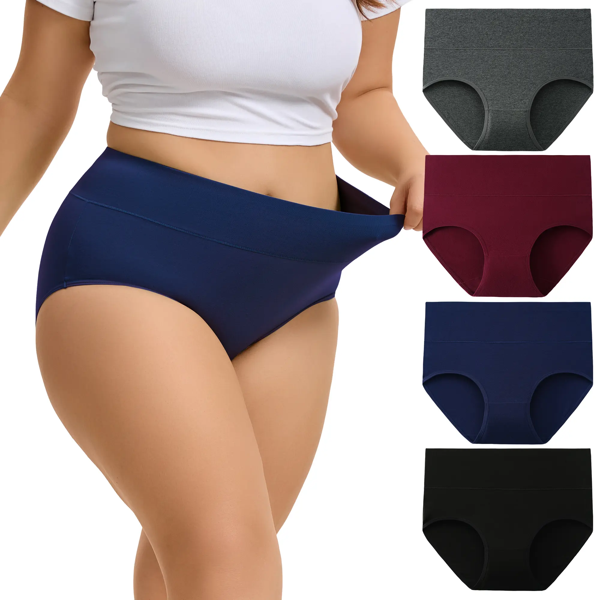 INNERSY Women's Plus Size XL-5XL High Waisted Cotton Underwear 4-Pack, Soft & Comfortable Full Coverage Briefs, Breathable Stretchy Fabric for Everyday Wear & All-Day Comfort