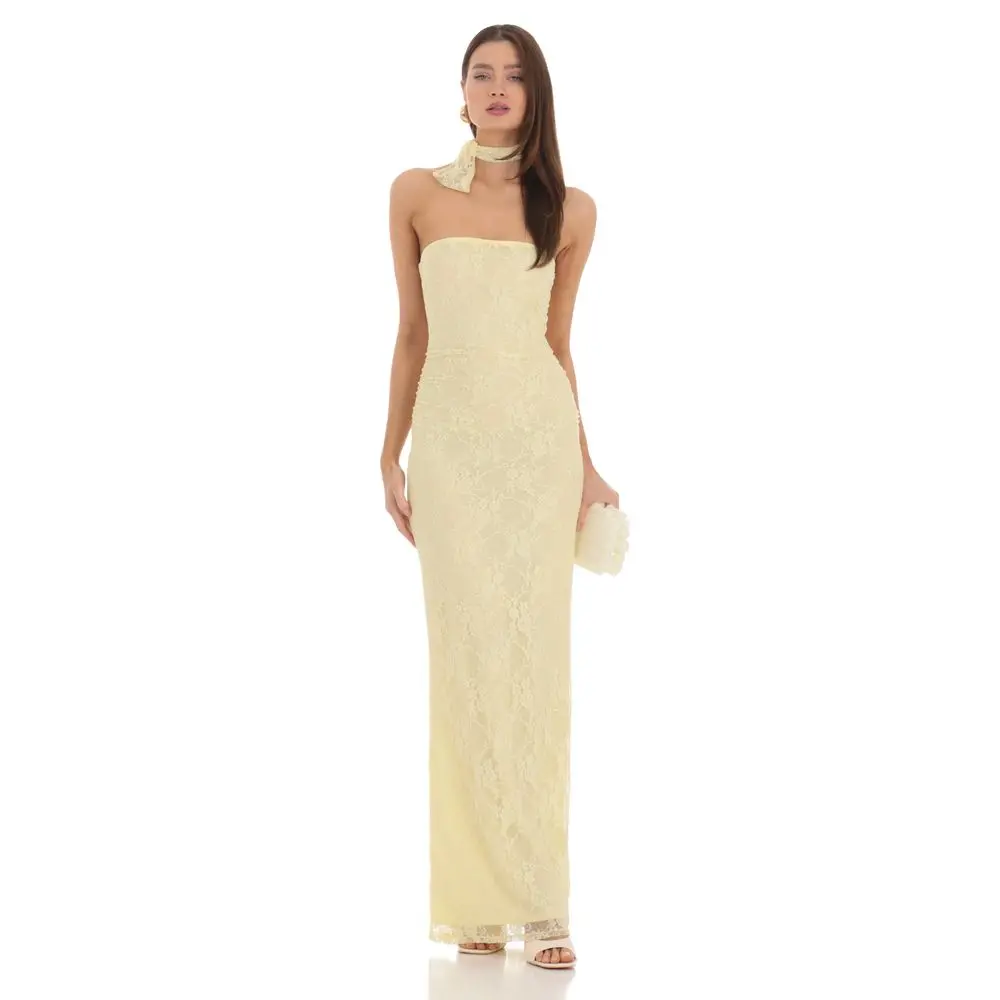 Scarf Lace Maxi Dress in Yellow