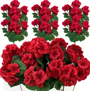 8 Bundles Red Artificial Geraniums 13.77 Inches UV Resistant Plastic Fake Flowers for Outdoor Hanging Planters Porch Window Indoor Home Decor Decorative summerwins