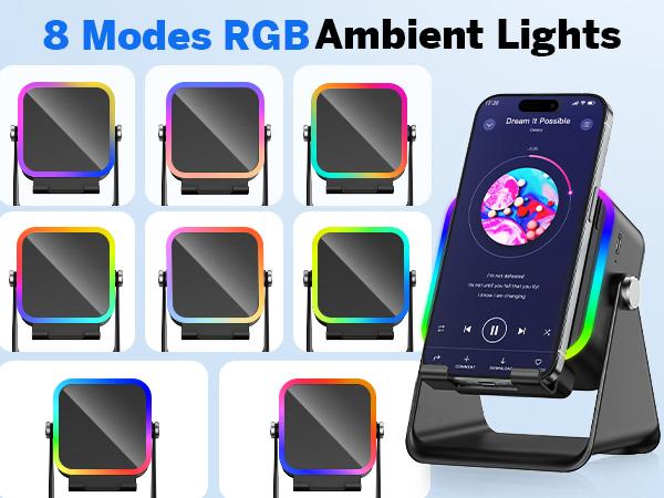 [FathersDayGift] PUTARE Wireless Induction Audio Speaker Stand, 5in1 Cellphone Holder, 3500mAh Rechargeable Emergency Power Bank,360° Adjustable Mobile Tablet Stand with Colorful Ambient Light Gifts for Men Women SummerWins
