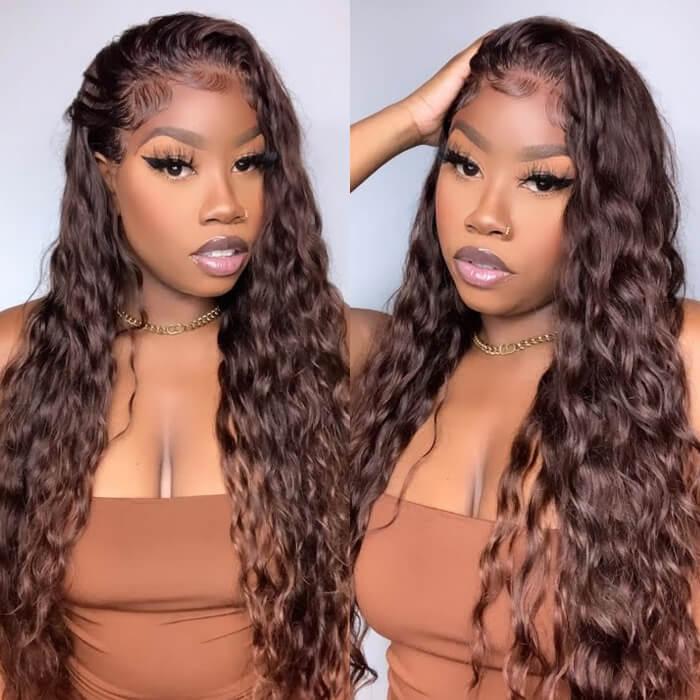 Tahikie Chocolate Color 13x6 HD Lace Front Wig Curly Real  Hair Wigs P4/27 Colored  Deep Wave Frontal Wigs For Black Women