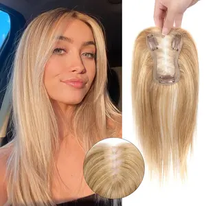 Vasilia Human Hair Toppers for Women 10inch Hair Toppers Human Hair Straight Hair Toppers for Women with Thinning Hair Middle Part Swiss Lace Base Clip in Hair Topper 4.3*3.2inch 27G Add Hair Volume Cover Grey Hair hair pieces for hair loss Mother's Day