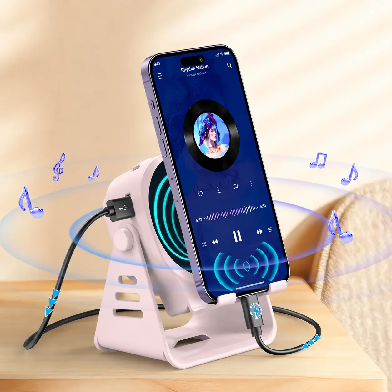 Wireless Bluetooth Induction Audio Speaker Stand, 5-in-1 Electronic Gadgets Cellphone Holder, 3500mAh Rechargeable Emergency Power Bank, 360° Adjustable Mobile Tablet Stand with Colorful Ambient Light Gifts for Men FathersDayGift