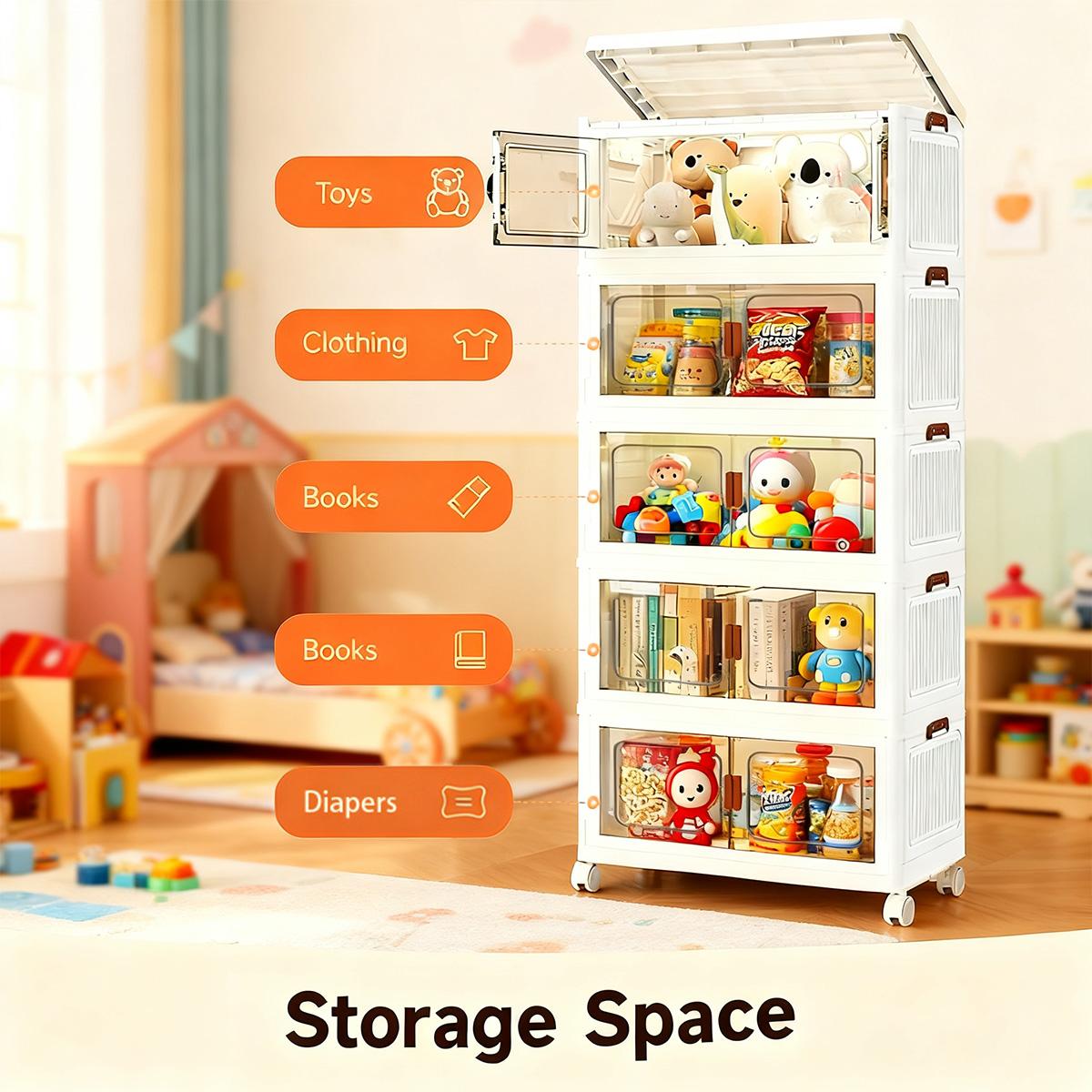 2/3/4/5 Layers Plastic Storage Bins with Lids, Stackable Storage Containers with Wheels, Folding Storage Boxes, Collapsible Storage Bins, Closet Organizers and Storage for Living Room, Kitchen, Office, Dorm 2/3/4/5 Layers Plastic Storage Bins with Lids, Stackable Storage Containers with Wheels, Folding Storage Boxes, Collapsible Storage Bins, Closet Organizers and Storage for Living Room, Kitchen, Office, Dorm