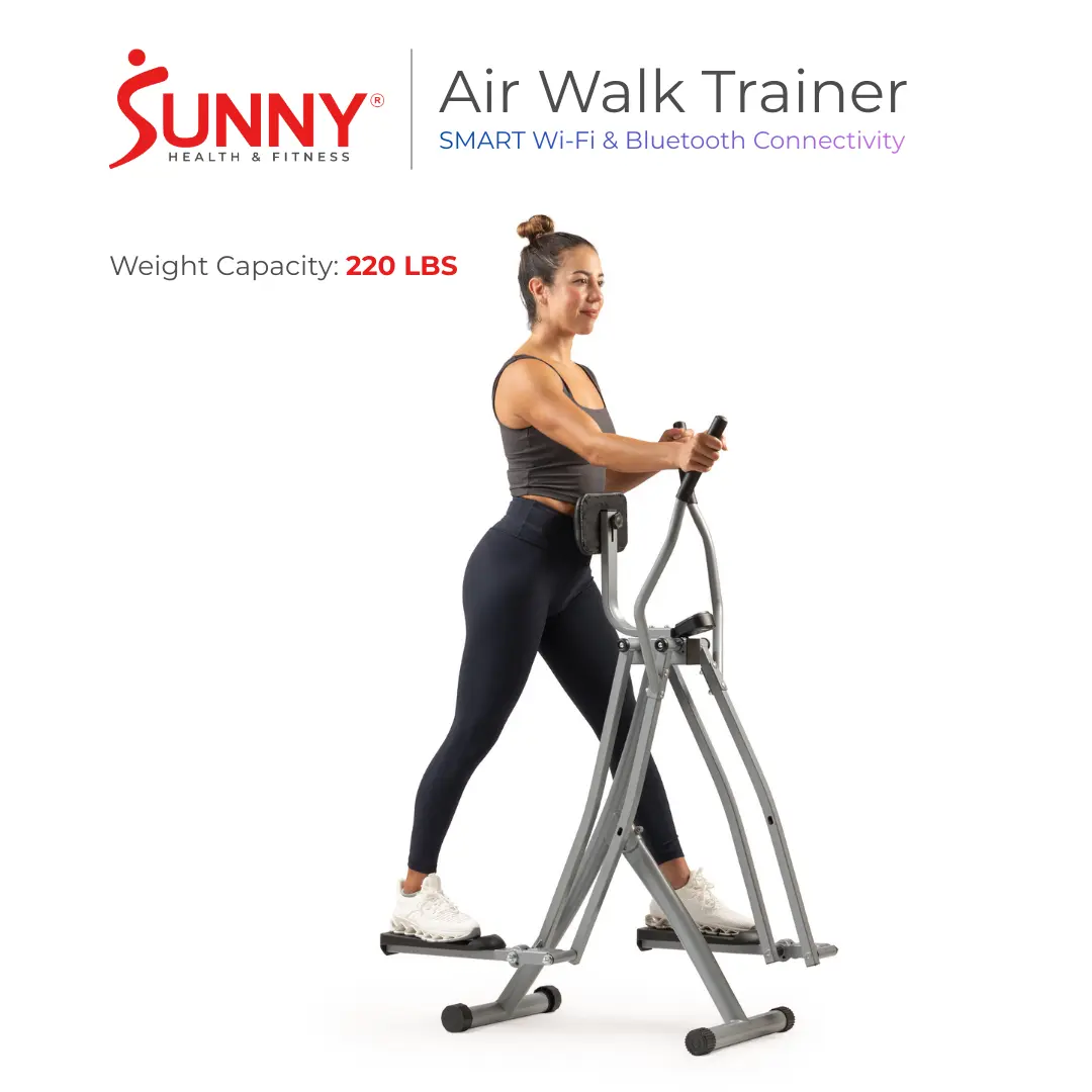 SUNNY Air Walk Trainer Foldable for Home Gym Workout Fitness 30 Inch Stride Length Full Body Cardio Glider Compact Low Impact Exercise Machine for Leg Thigh Glute Training Rehabilitation Physical Therapy Walking Jogging Pedal Exerciser 220 lbs Capacity