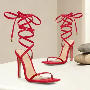Lumubby Women's Stylish Strappy Stiletto Sandals - Lace-Up Square Open Toe Shoe, Adjustable Fit, Durable Lightweight Sole, Summer Party Cocktail Footwear
