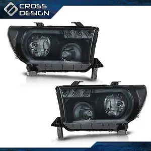 CROSSDESIGN Fit For 07-13 Toyota Tundra 08-17 Sequoia LED Headlights Left+Right Smoke Lens