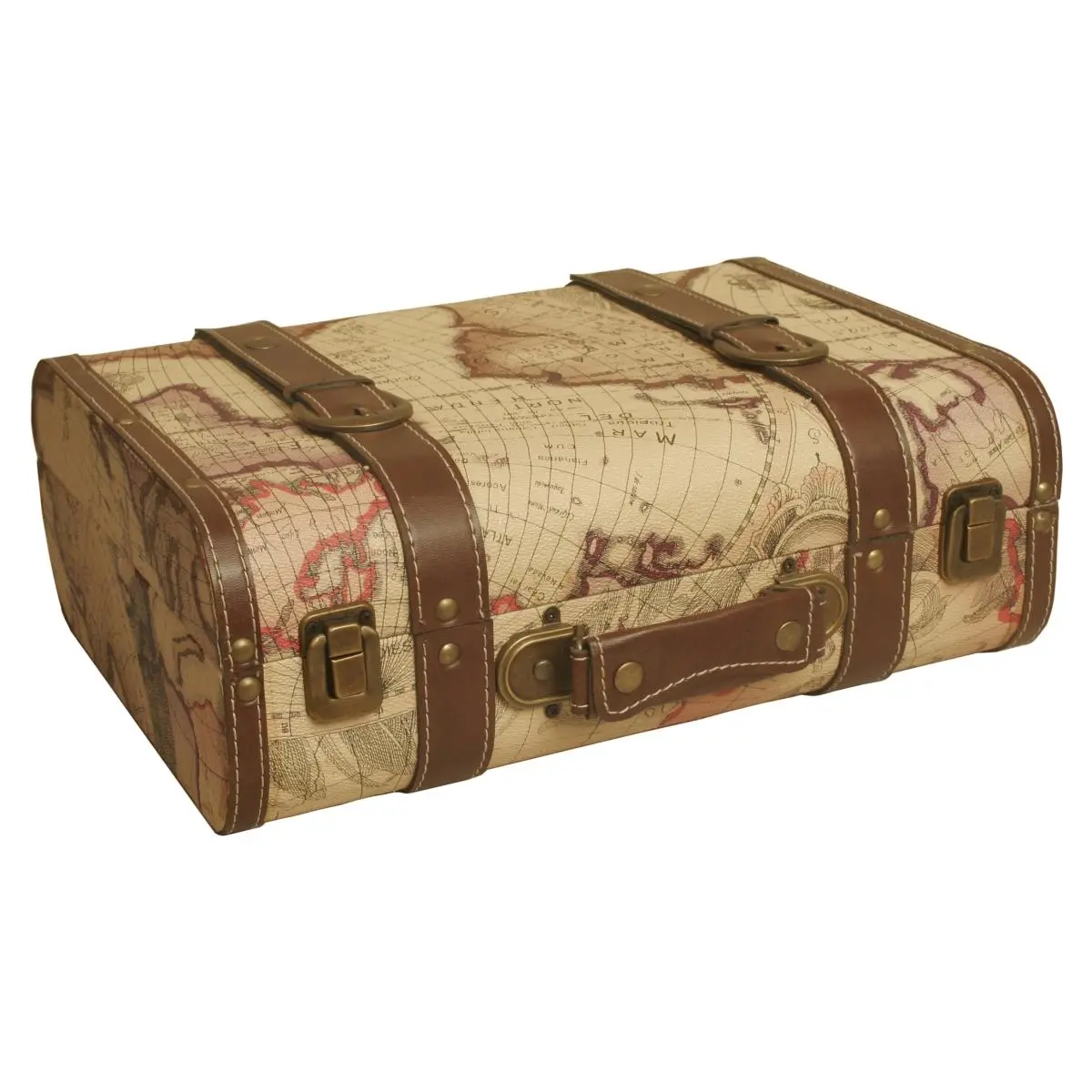 Vintage Map Print Faux Leather Suitcase, Travel Luggage for Leisure Trips