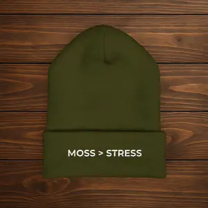 "Moss>Stress" Embroidered Beanie | Stay Warm, Stay Grounded