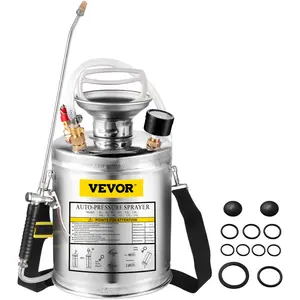 VEVOR 1Gal Stainless Steel Hand Pump Sprayer,  , Set with 12" Wand& Handle& 3FT Reinforced Hose, Pressure Gauge&Safety Valve, Adjustable Nozzle Suitable for Gardening and Sanitizing, Silver