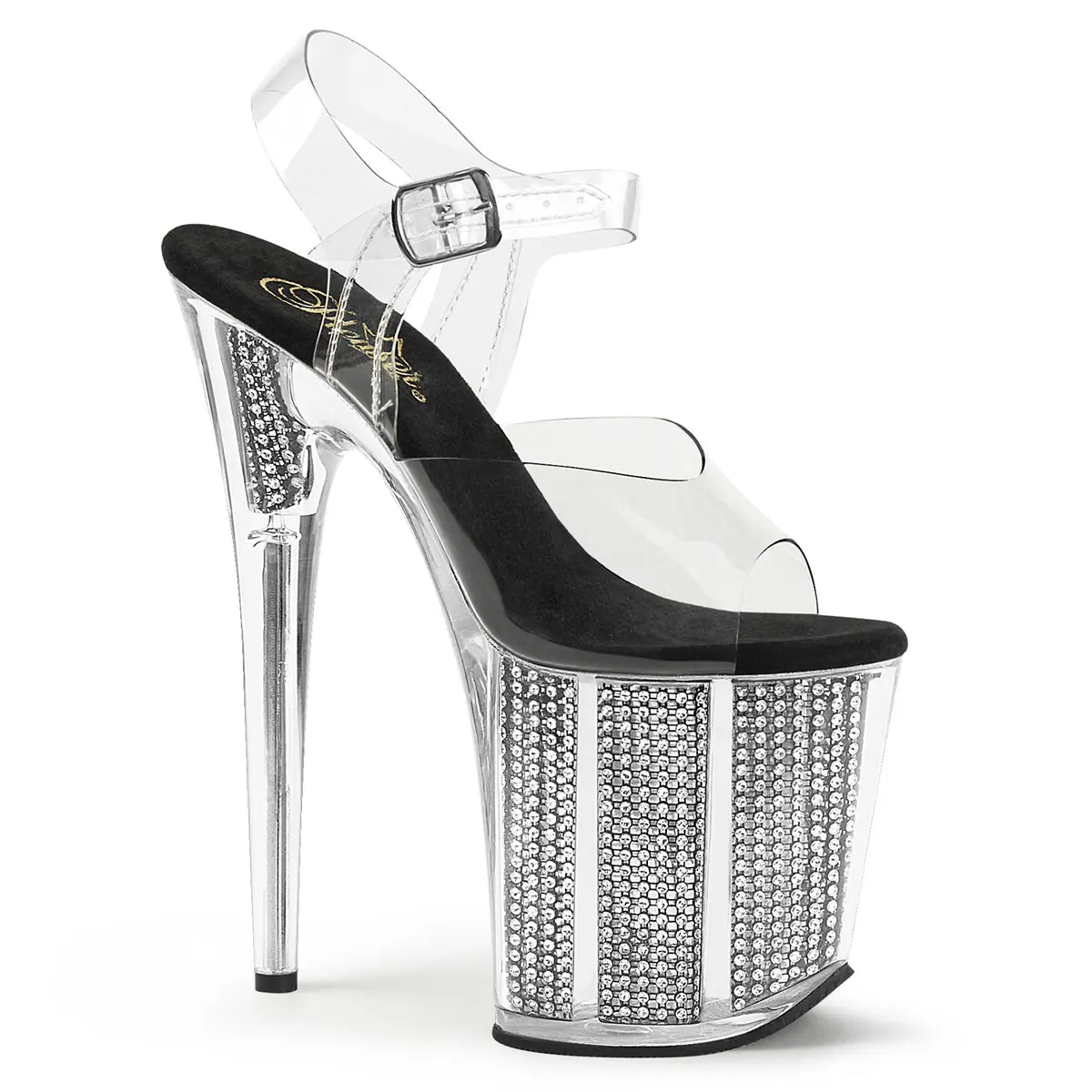 Pleaser Women's Flamingo-808SRS Ankle Strap Sandals with an 8" Stiletto Heel and 4" Neon UV Reactive Rhinestone Filled Platform, High Heels, Heeled