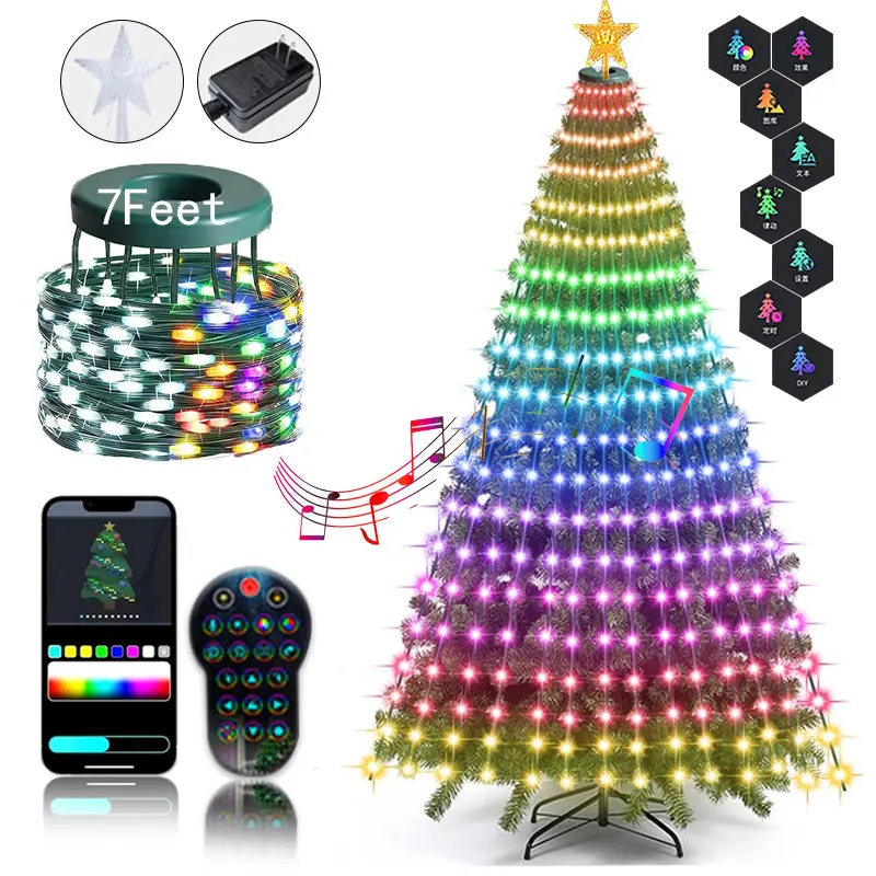 7Ft Ring Christmas Tree Lights, 400 LEDs Color Changing DIY Animated Christmas Tree Decor Lights with Smart App & Remote Control, Music Sync, Timer, Xmas Tree Light Show for Home Festival, Christmas Decorations, Led Mood Light