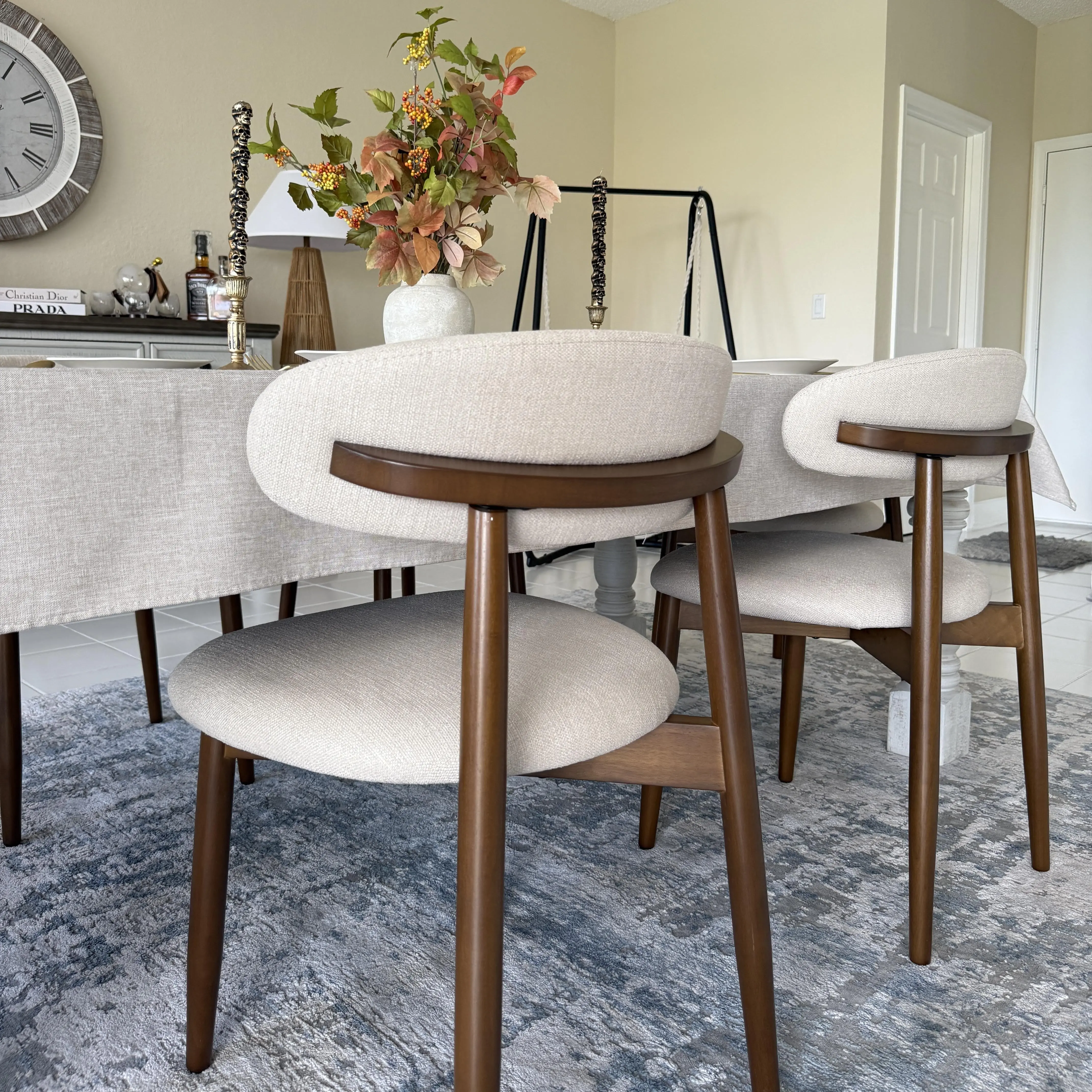 COLAMY NOYA Dining Chair Modern Upholstered Wood - High-Quality Fabric Finish Natural Wood Frame Ergonomic Backrest Design, Indoor Furniture
