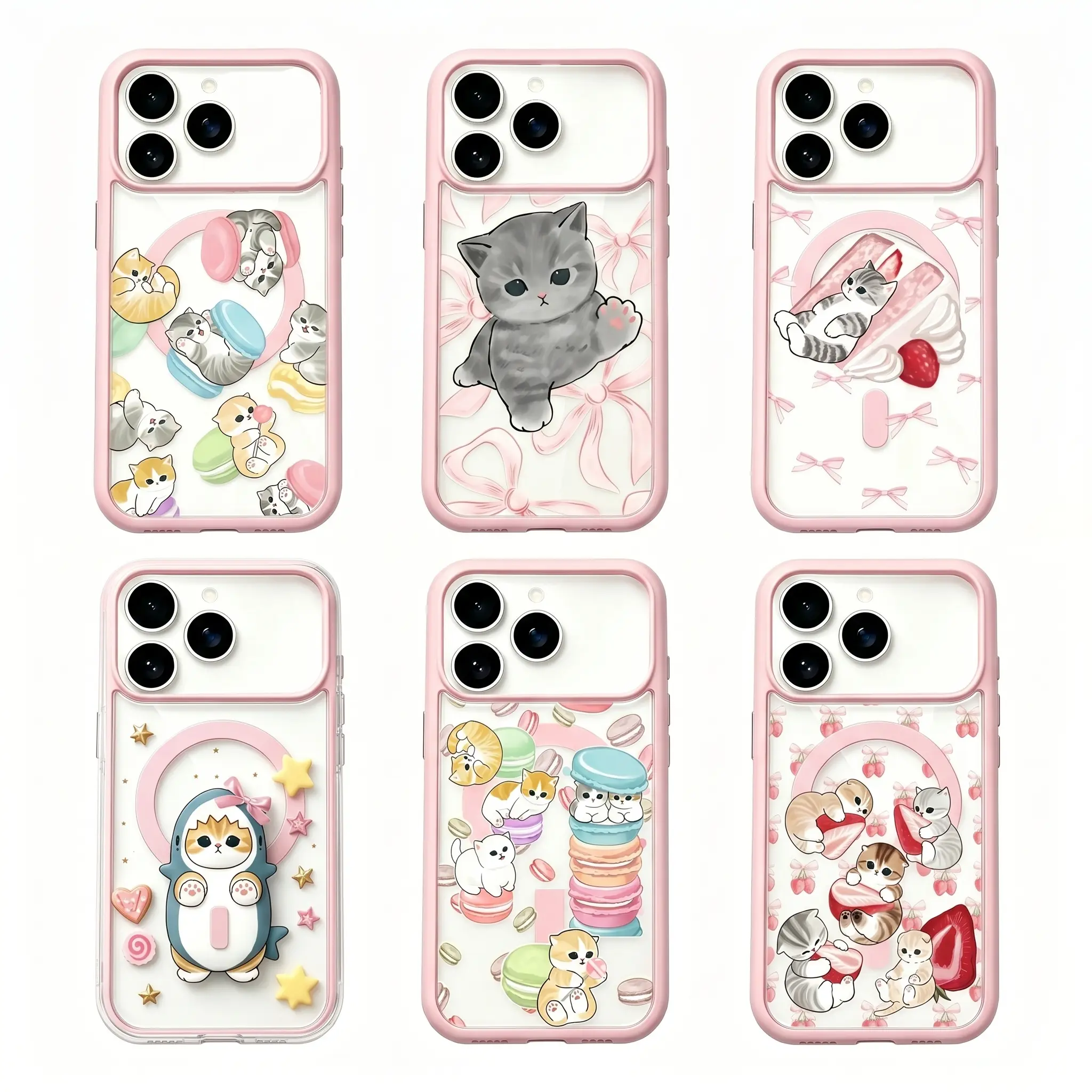 MagSafe Matte Hard PC Plastic Protective Cellphone Casing - Kawaii Mofusand Cat Dessert Bow Print, Coquette Aesthetic, Anti-Scratch, Shockproof Multi-Model Cover for iPhone 11/12/13/14/15/16/17 Air/Pro Max, Cute Girl Gift, Mobile Phone Accessory