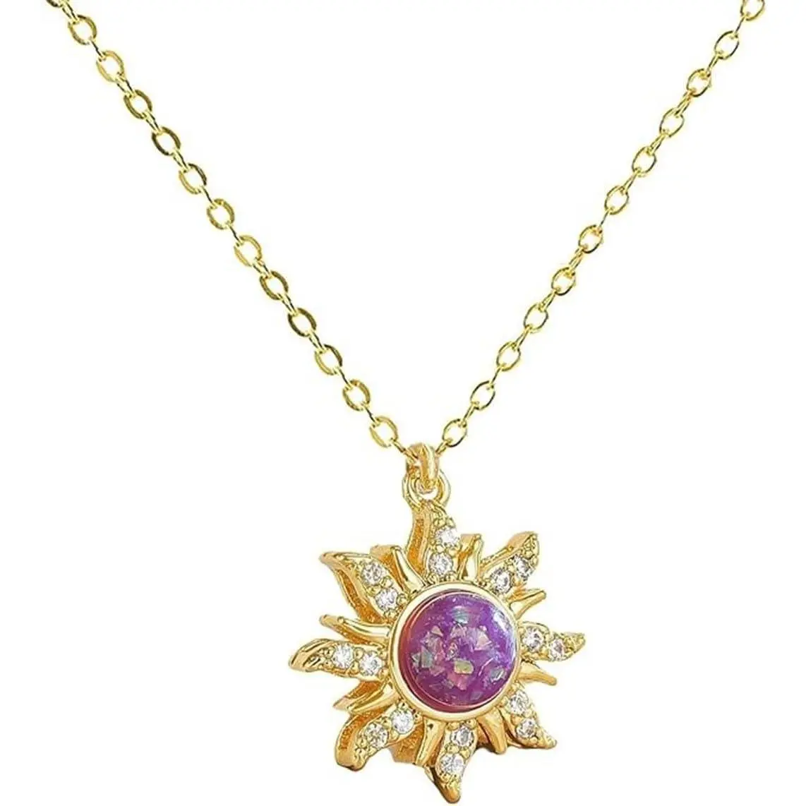 Rapunzel Sun Necklace for Women, Gold Opal Pendant Healing Crystal Design Christmas Trendy Jewelry Refined Charming Classy Wear Look Piece Sophisticated Perfect Exquisite Elegant Glamorous Great Style Versatile Chic Gift