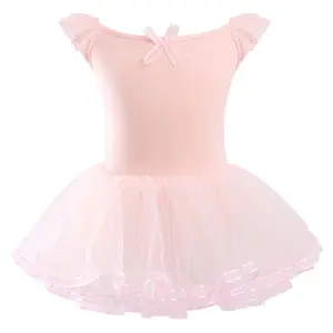 Girls’ Pink Ballet Tutu Dress with Ruffled Volant Sleeves and Bow Back, Suitable for Stage Performances