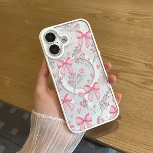 Crystal Clear MagSafe phone cases for women iPhone 15 Pro!Flowers and bowknot design [Anti-Yellowing Tech + Military-Grade Drop Proof] Local Smartphone