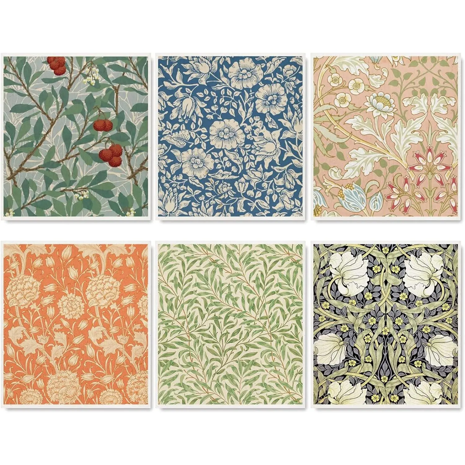 Household Indoor Traditional 6-Piece Rectangular Vintage Floral Cotton Soft Dishcloths, 6.9x7.7in (17.5x19.5cm) Absorbent Machine-Washable Home Cleaning Towels, Housewarming Gift, Machine Wash