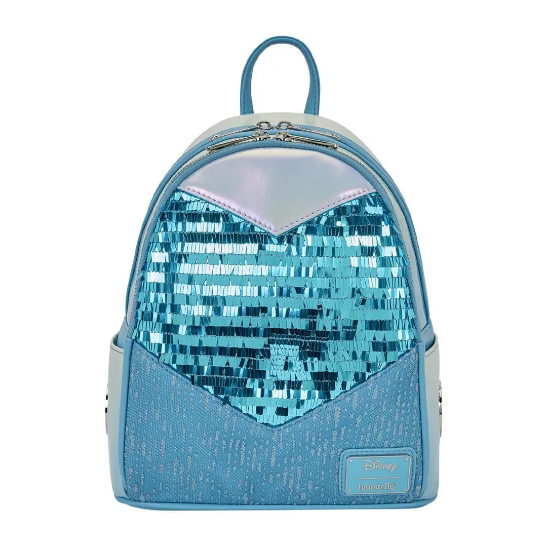 Loungefly Disney Frozen Princess Elsa Cosplay Iridescent Faux Leather Mini Backpack with Sequin, Glitter Appliques, Minibackpack, Sequins, Applique Embroidery, Casual Wear, Female, Adjustable, Everyday Carry, Metal Rivets, Mini Backpack Purse, Adjustable,