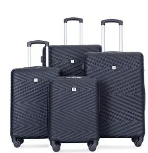 4 Piece Hardshell Luggage Set Hardside Lightweight Suitcase with TSA Lock Spinner Wheels.(Black)